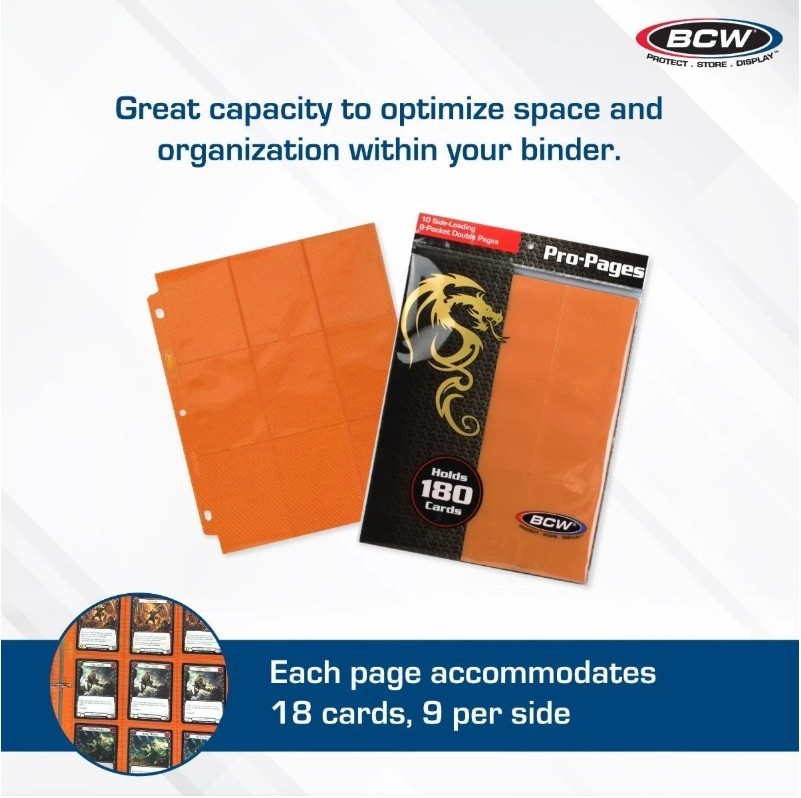 (10) BCW Gaming Side Loading 18-Pocket Pro Pages - Orange