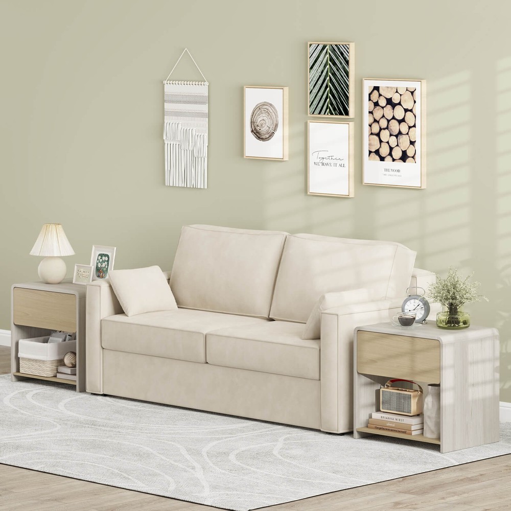 Modern Style Nightstand 2-Tier Sofa Side Bedside Table w/ Drawer & Open Shelf