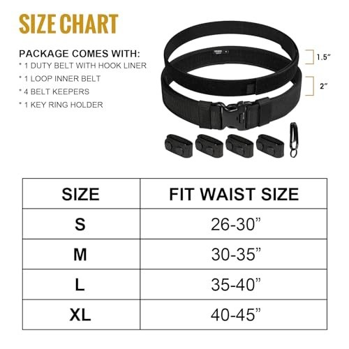 Durable 2" Nylon Duty Belt with Hook & Loop Inner, Key Holder, Belt Keepers