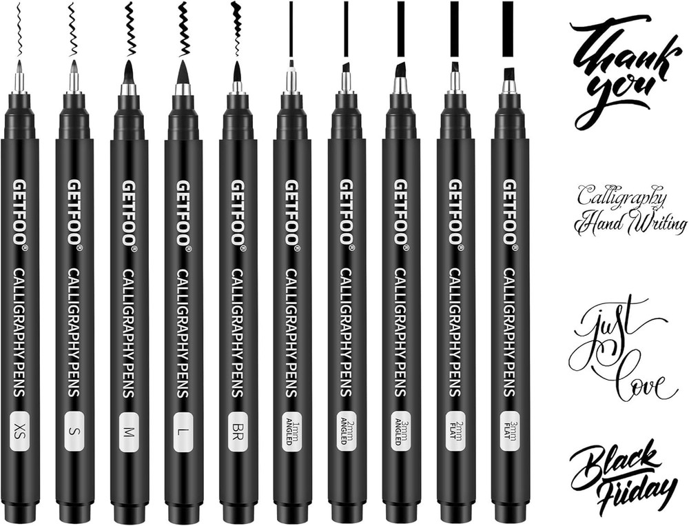 GETFOO Calligraphy Pen Set – 10 Size Hand Lettering Pens for Beginners, Black