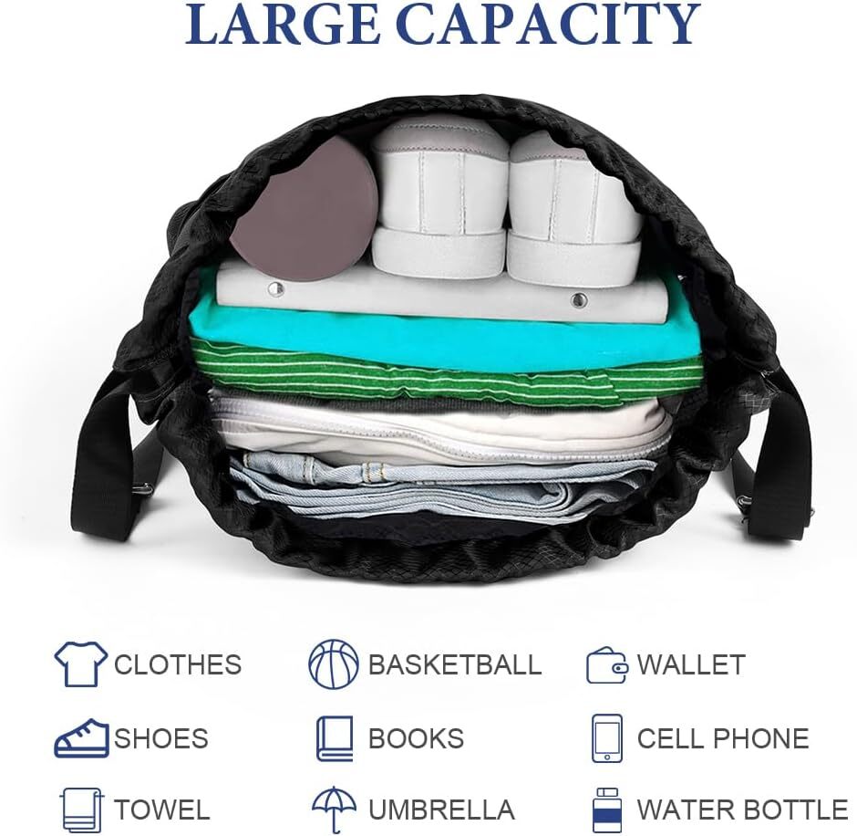 Drawstring Backpack, Waterproof Sports Large Gym Bag Black
