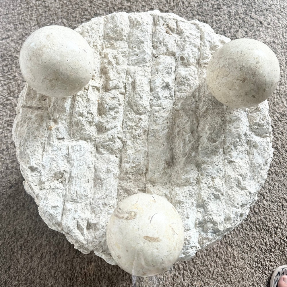Postmodern Tessellated Stone Circular Beveled Glass Top Side Table