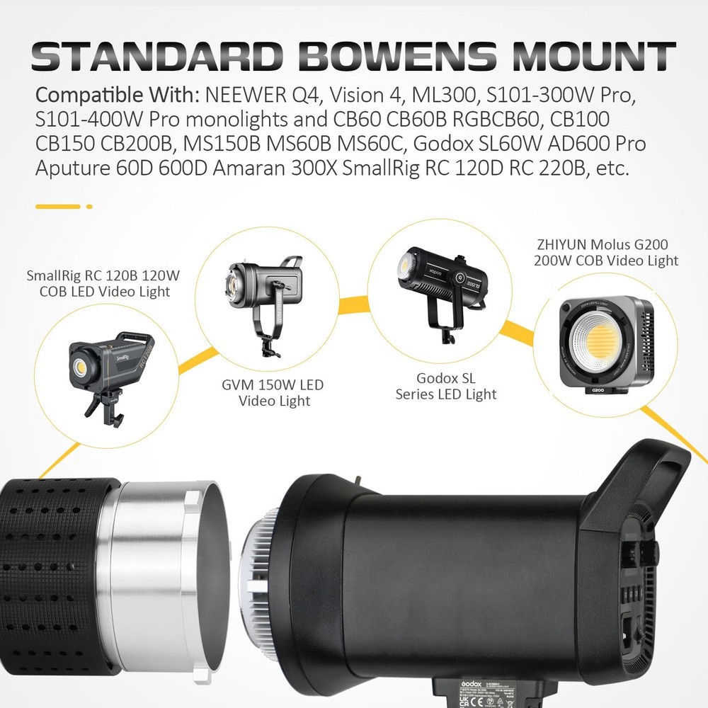 Bowens Mount Spotlight Conical Optical Snoot kit, Photography Studio colored