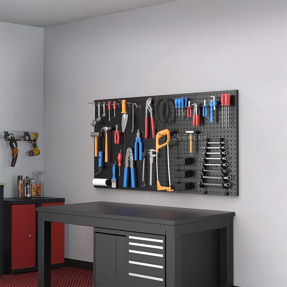 Pegboard Wall Panels Garage Tool Storage Metal Pegboard 4pcs Black