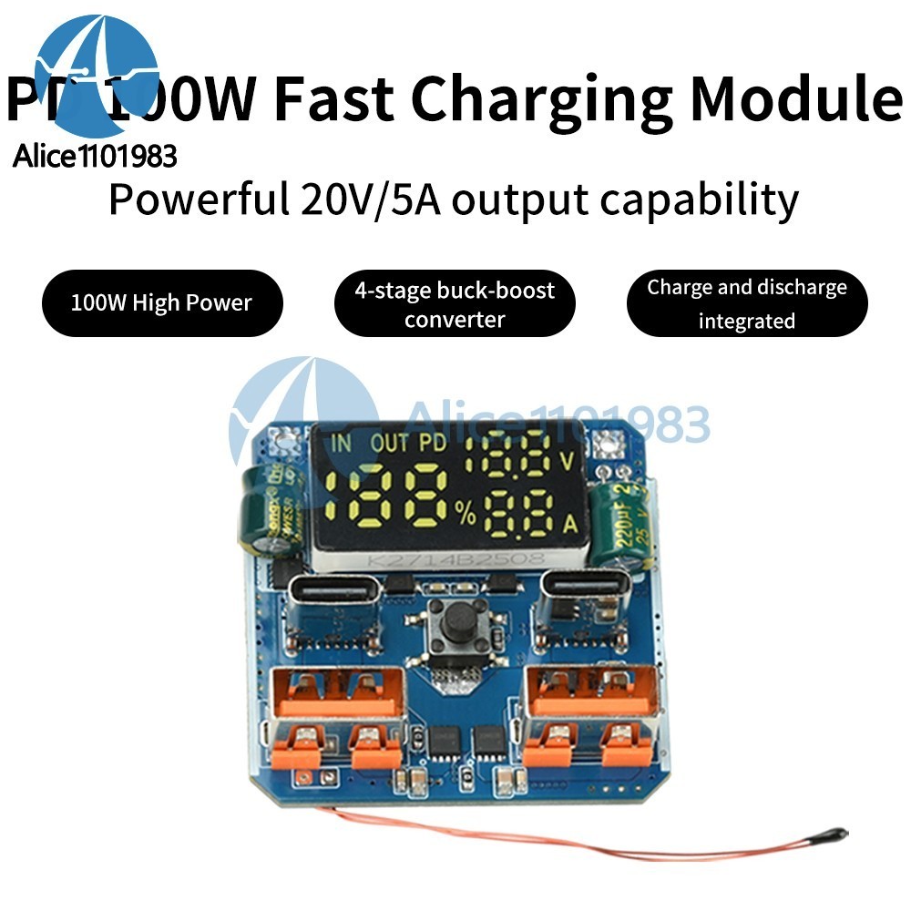 4S PD 100W Bidirectional Fast Charging Module Buck-Boost 20V 5A with Display