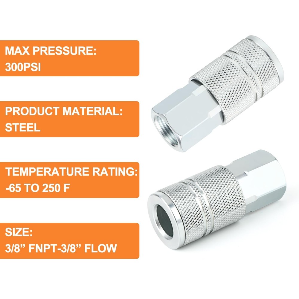 GASHER 2PCS Female Quick Connect Air Coupler, 3/8 Basic 3/8" FNPT, 2 Pack
