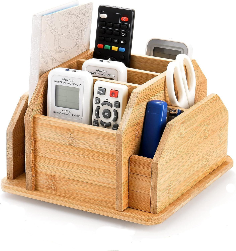 Yarlung Bamboo Rotating Remote Control Holder for Table, 7 Compartments Office S