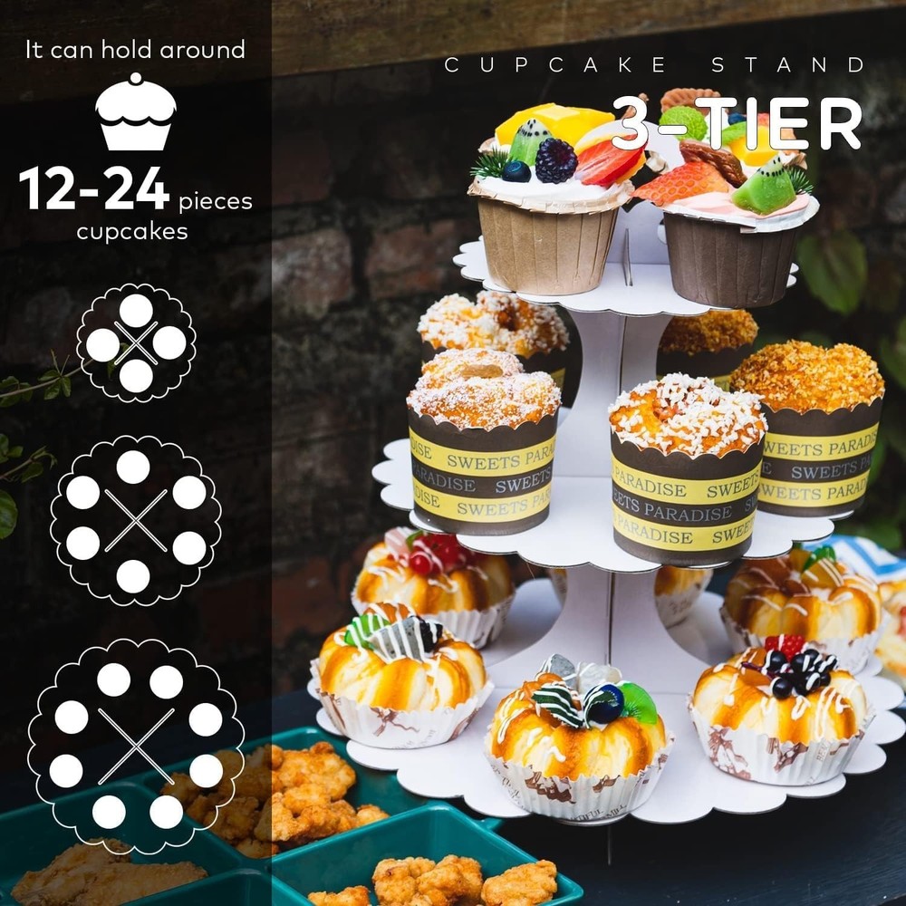 Stylish and Functional White Cupcake Stand - 3-Tier Dessert Display Tower