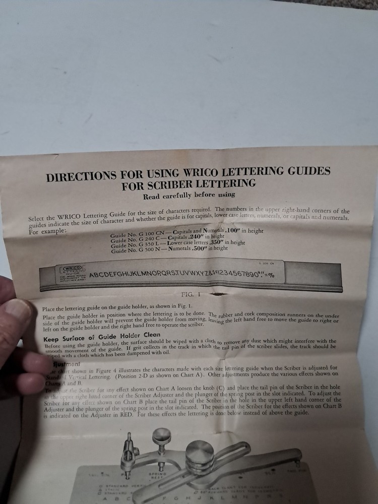 Wrico Universal Scriber Lettering Guide Drafting Tool Architect Designer Vintage