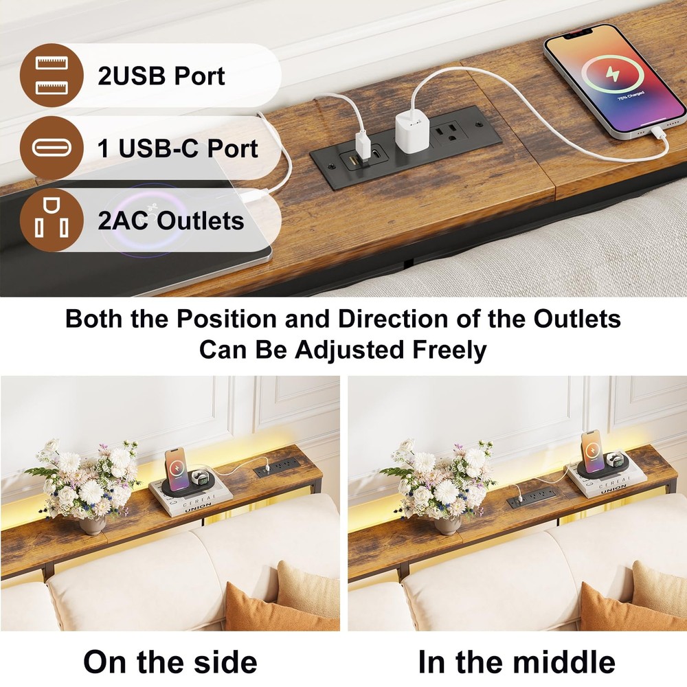 YGEOMER 79in Behind Couch Table Adjustable Height Sofa Table with Charge Stat...