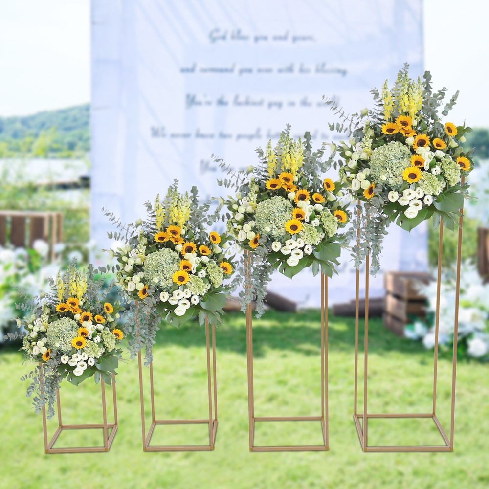 4PCS Gold Flower Stand Rectangular Rack Set For Wedding Table Centerpieces Decor