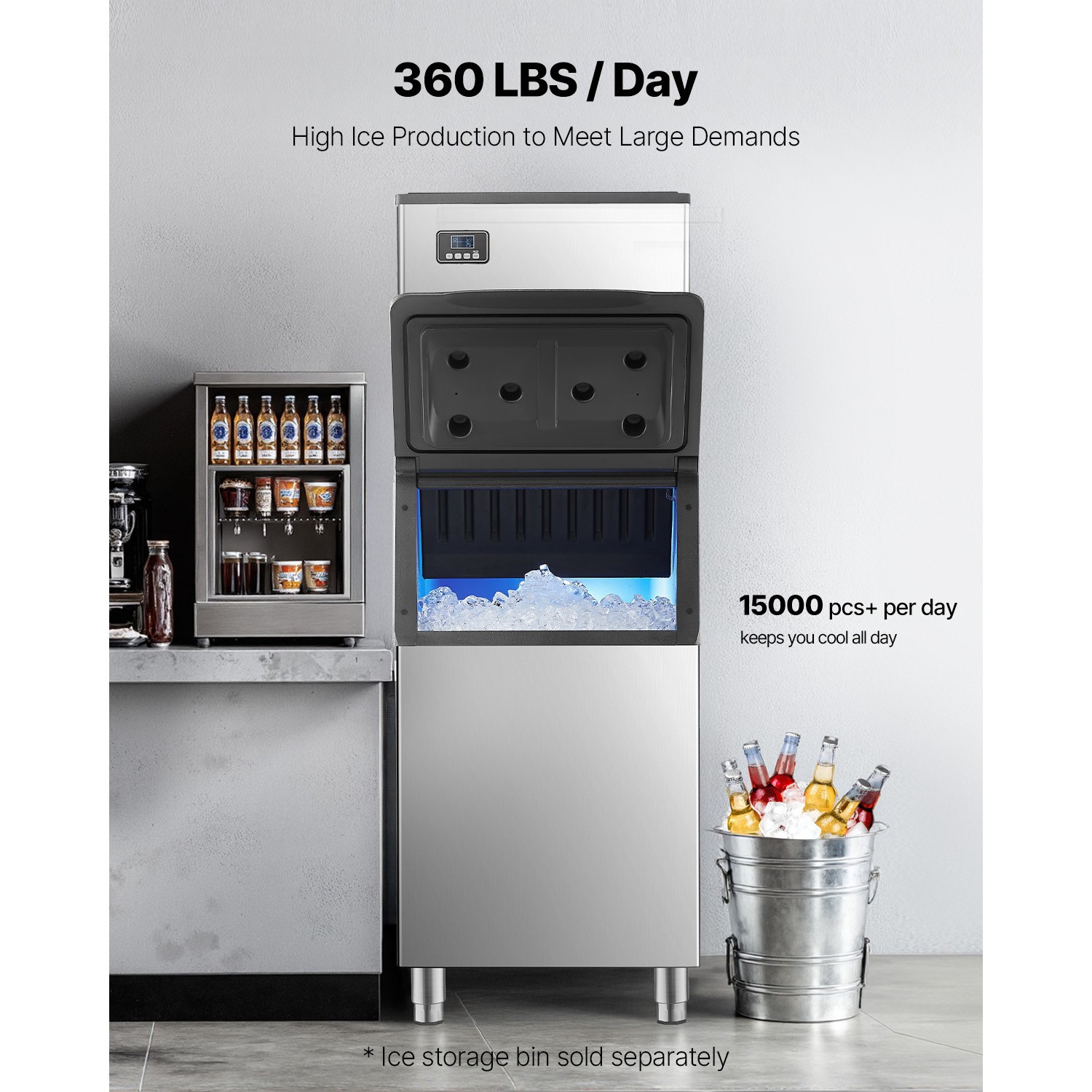Commercial Ice Maker Machine - Head 360 lbs/Day Self-Cleaning Ice Machine