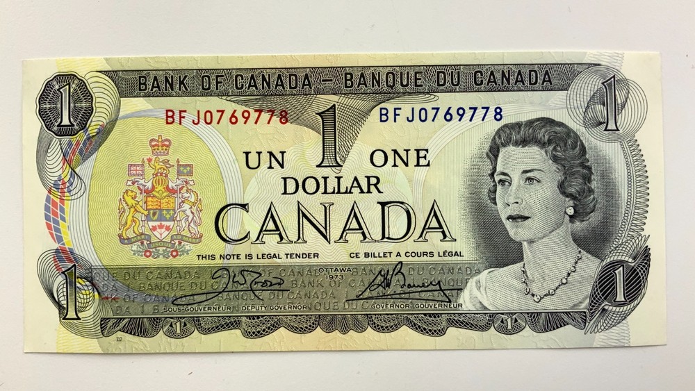 One 1973 Canada 1 Dollar Banknote Order Multiple for Consecutive JJ751