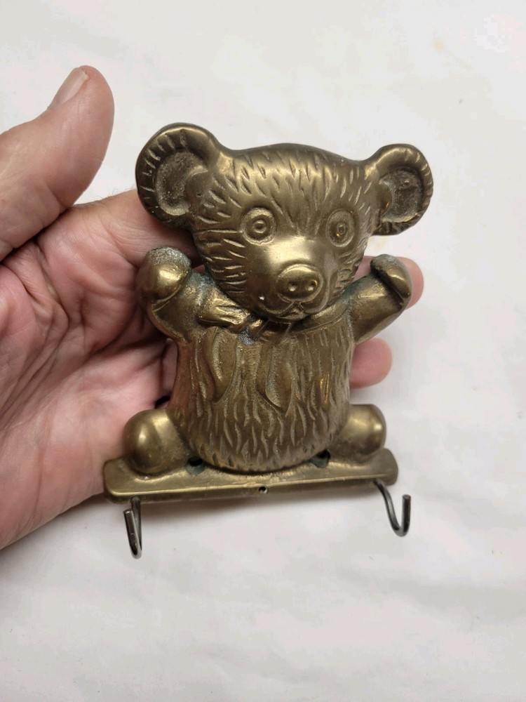 Vintage teddy bear solid brass key hanger wall decoration BEAR Nice!