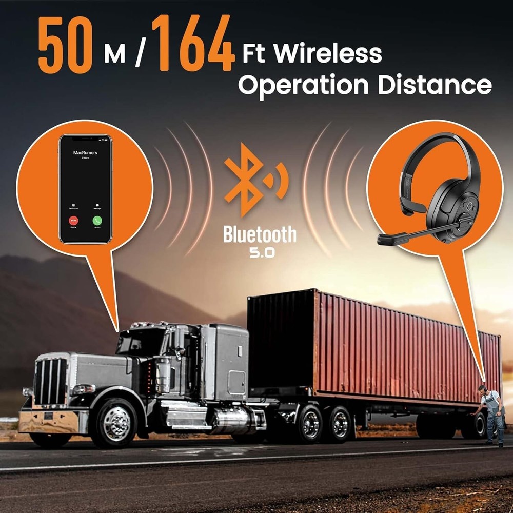 Truck Driver Bluetooth Headset with Microphone, Environmental Noise Cancelling