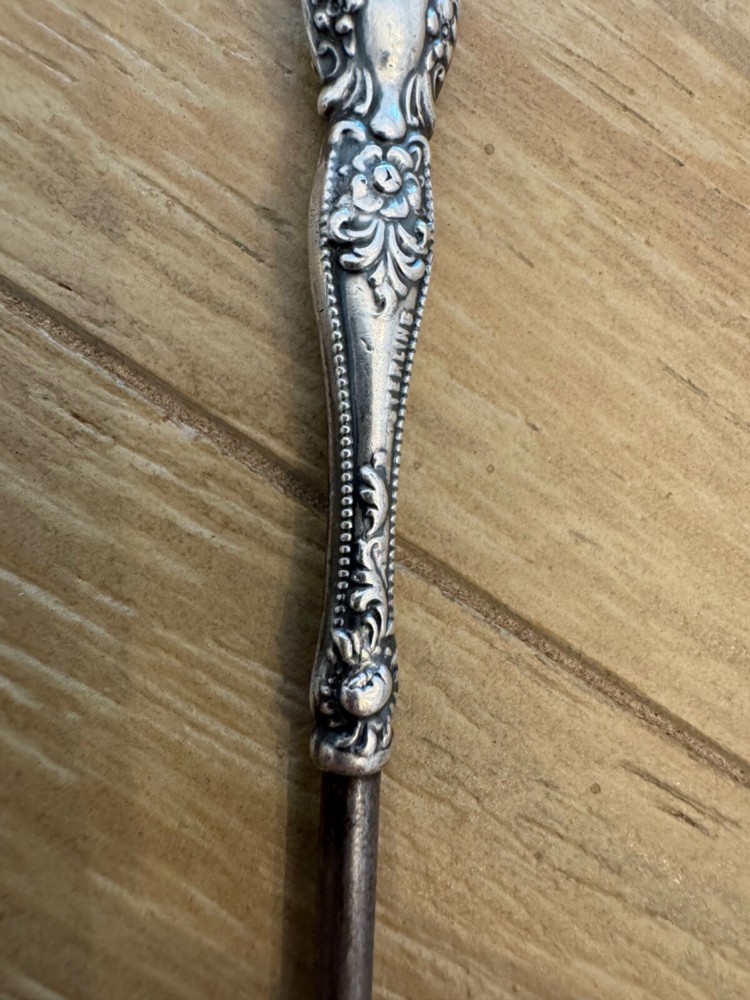 Antique Sterling Silver Handle Button Hook Beaded Floral & Scrolling Design