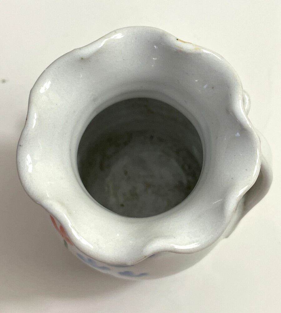 Small Studio Pottery Bud Vase Signed Painted Flowers Ceramic Bow Darling 4"