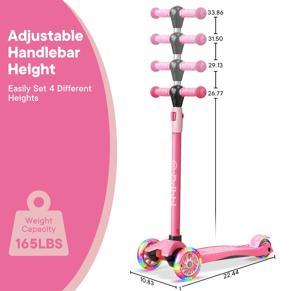 Dribbl 3-Wheel Kids Scooter - Lean-to-Steer Technology, Adjustable Height Han...