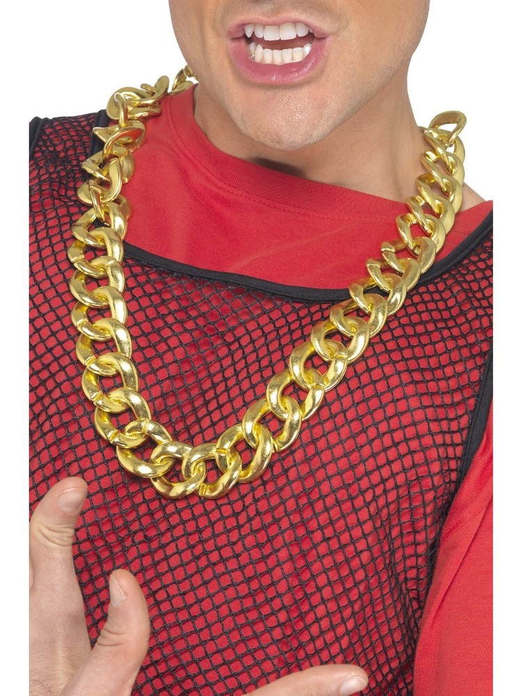 Chunky Gold Loop Plastic Rapper Bling Necklace Costume Accessory