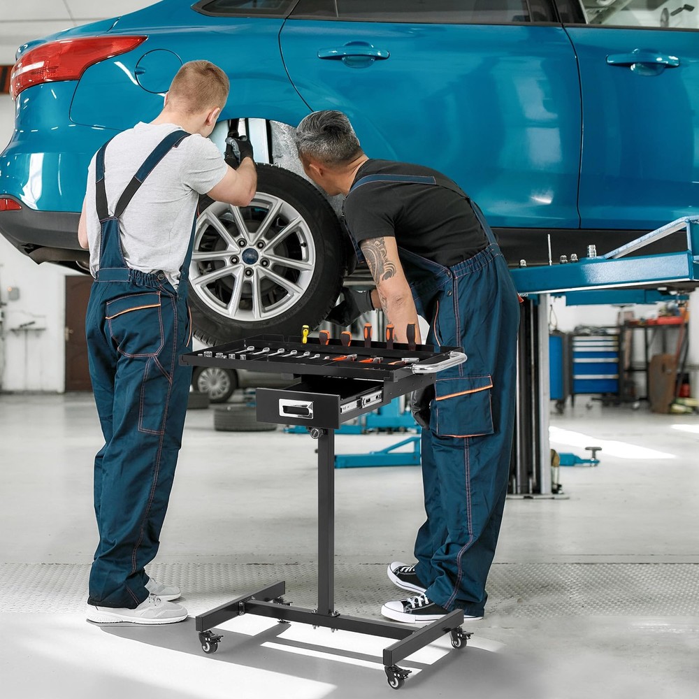 ⭐Rolling Tool Tray with Wheels Adjustable Height Mobile Work Table 300Lb Capacit