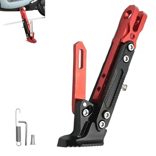 Universal Motorcycle Kickstand, 6 Level Heavy Duty Adjustable CNC 1 PC Red