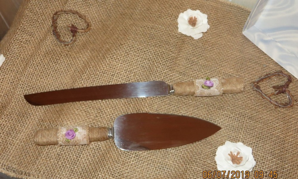 Rustic Decorated Stainless Steel Cake Set (Knife & Server)