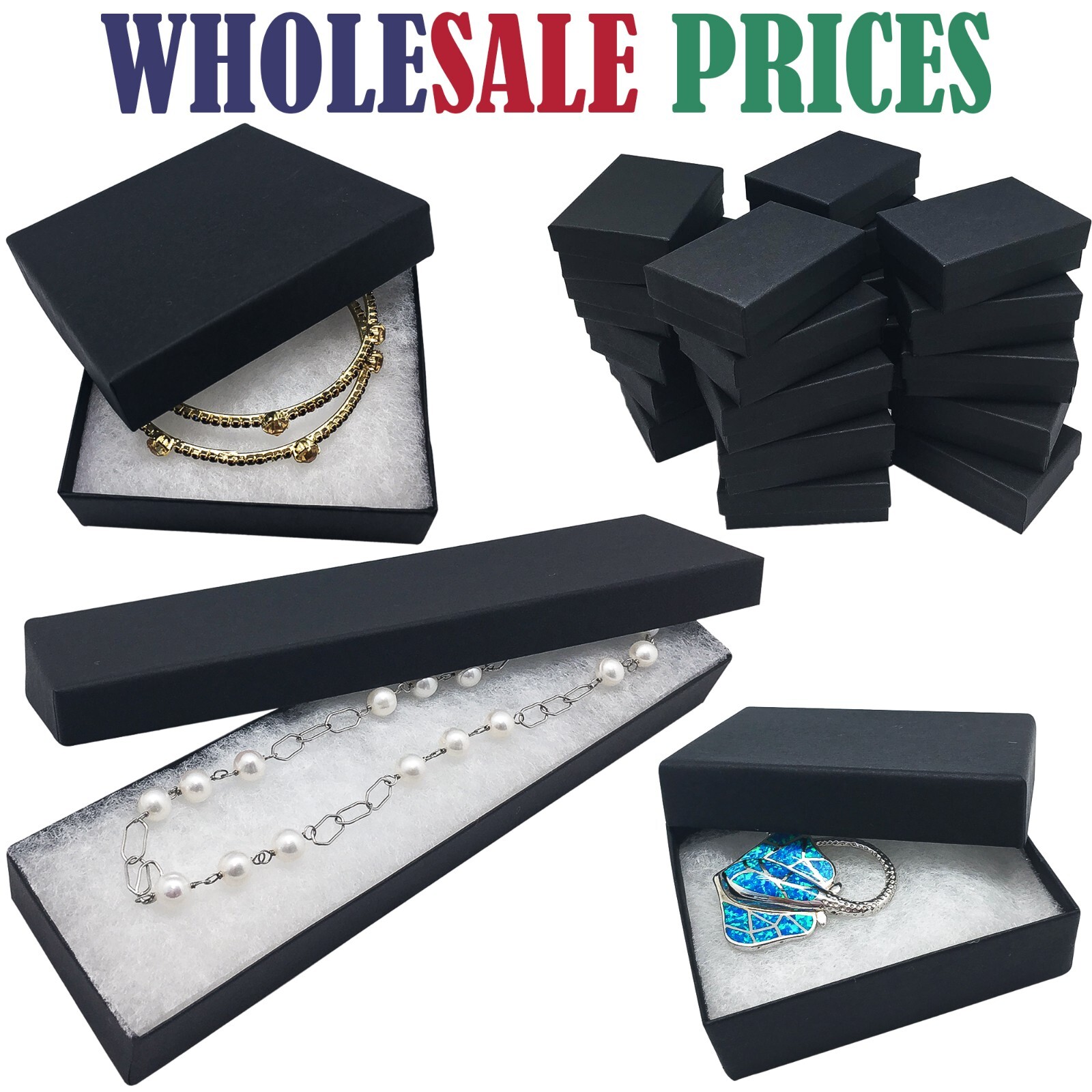 BULK Cardboard Kraft Paper JEWELRY GIFT BOXES Cotton Filled BLACK - for Shipping