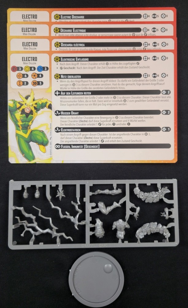 Marvel Crisis Protocol Electro model, character cards and base MCP Spider Foes