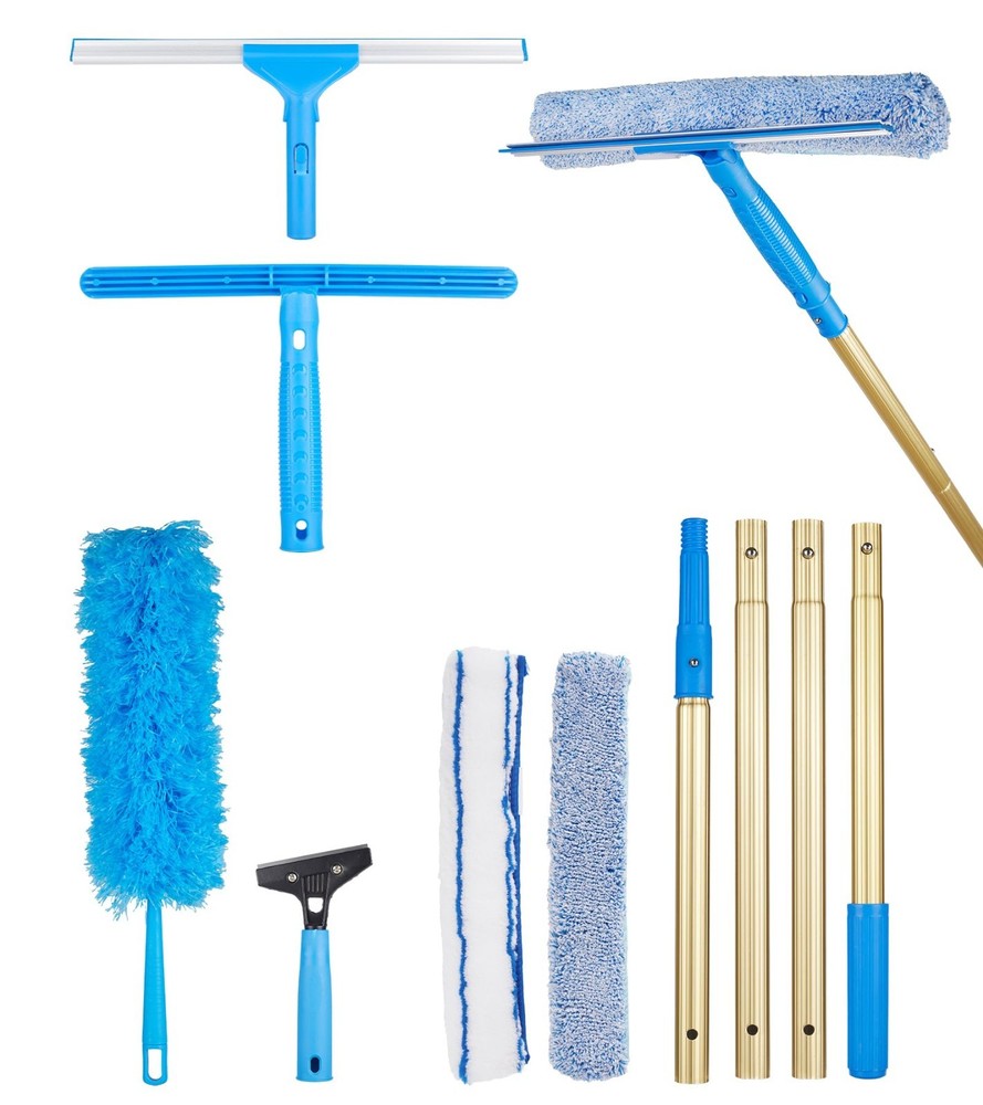 2-in-1 Window Cleaning Kit with Squeegee, Scrubber, Glass Scraper & Duster