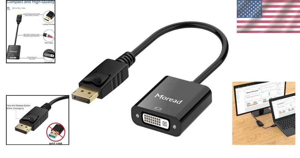 Gold-Plated DisplayPort to DVI Adapter - High Performance & Secure Connection