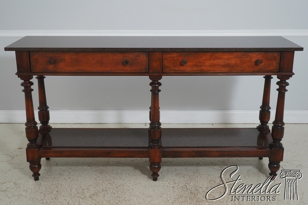 71957: HENREDON Acquisitions Walnut Finish Marble Top Server Console Table