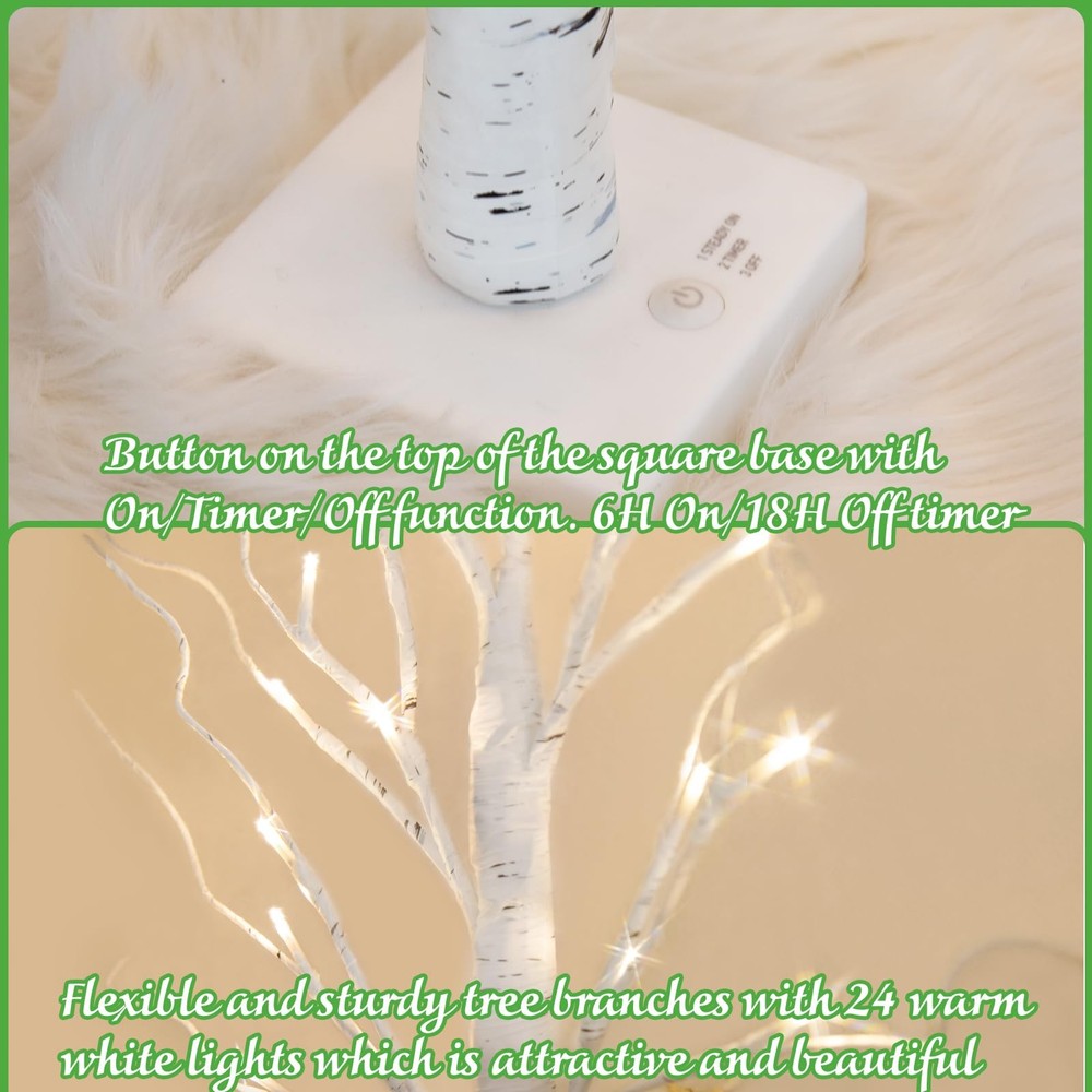 Easter Decorations, 2FT Birch Tree with Lights, Warm White Light up Tree Lamp...