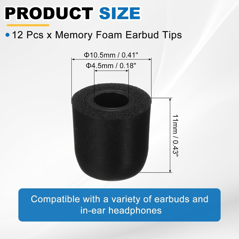 Memory Foam Earbud Tips (4.5mm/0.18"), 12Pcs - Small Ear Bud Tips, Black