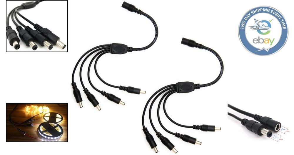 Efficient 2-Pack Black DC Power Splitter Cable for Cameras and LEDs - 40W