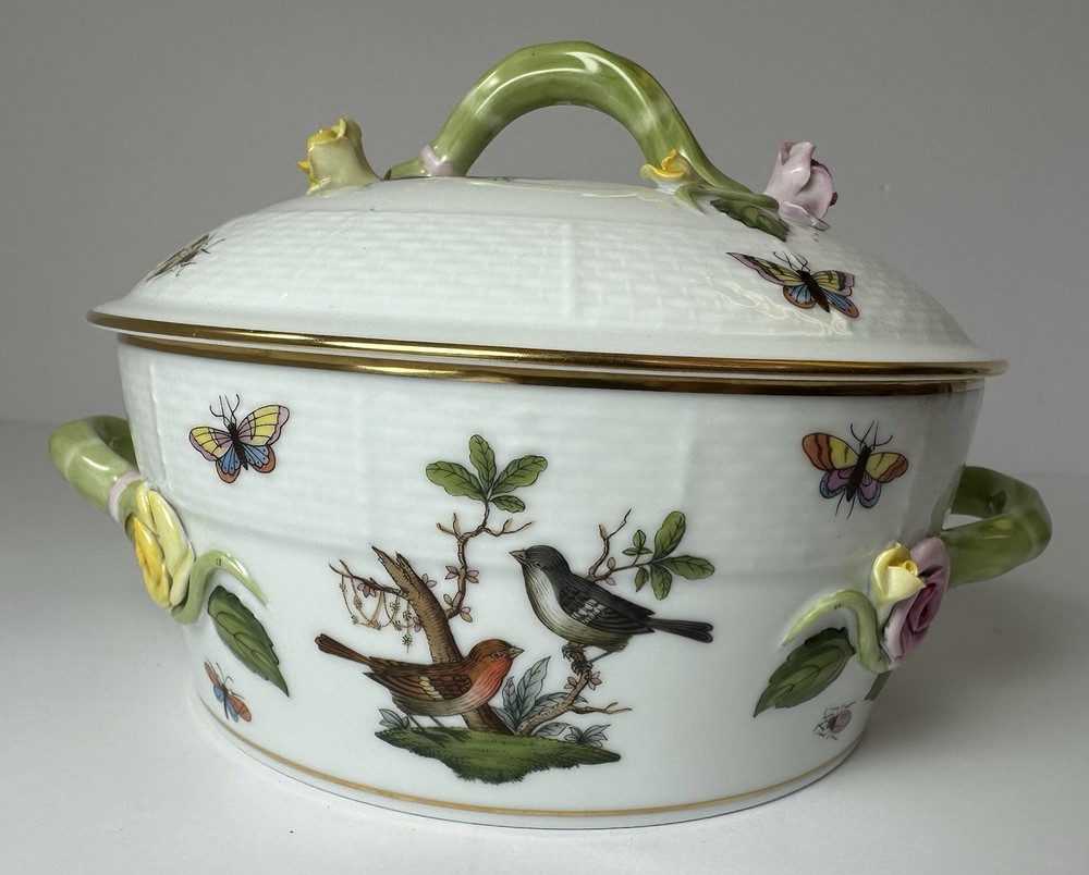Herend Rothschild Bird/Butterfly Covered Vegetable Dish