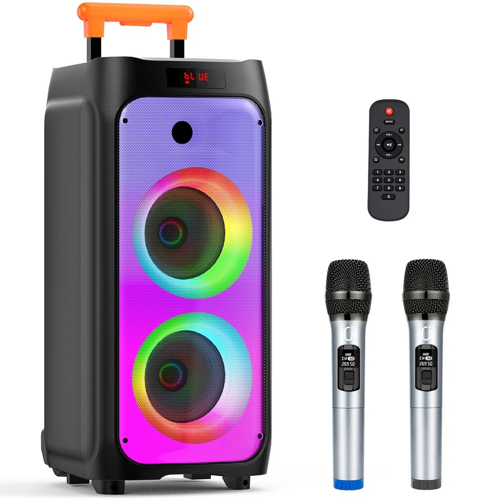 Large Bluetooth Speaker,Wireless Speaker with Wheel and Push Rod,Karaoke Machine