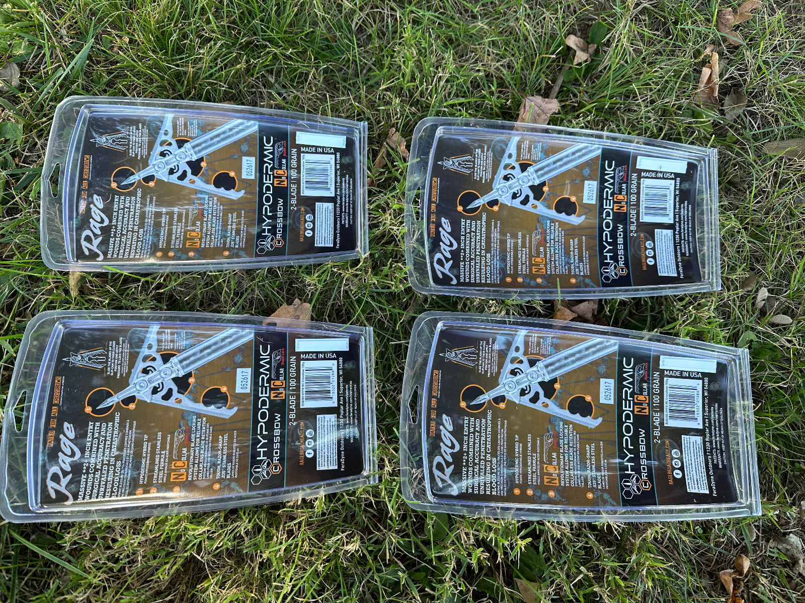 4 packs Rage CROSS BOW Hypodermic NC No Collar mechanical Broadheads 100 Grain