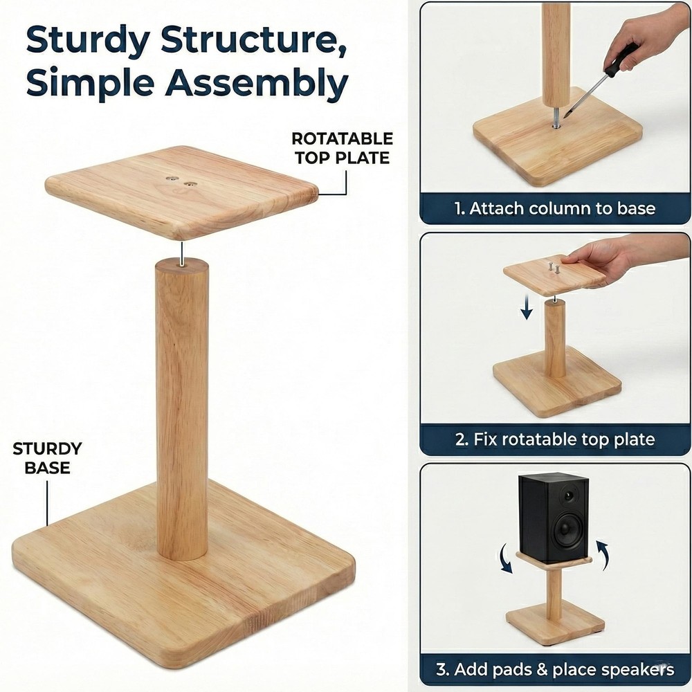 Speaker Stands Solid Wood 360° Rotatable Natural Oak DSS7 7