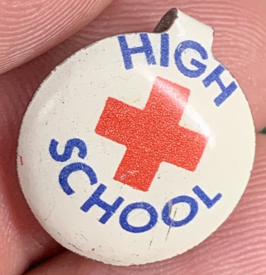 Vintage American Red Cross High School Tab Back Button- USA Made