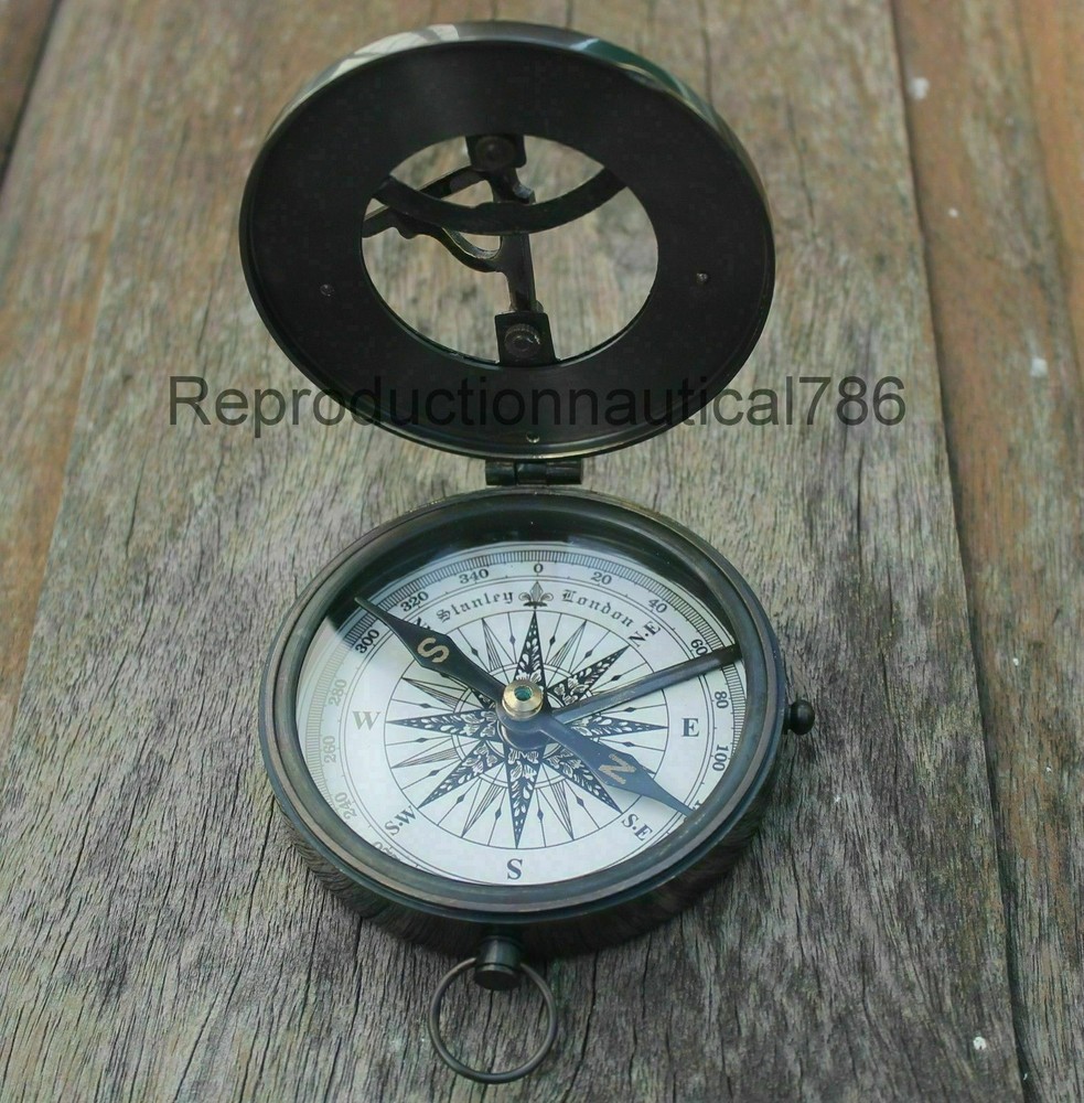 Nautical Astrolabe Solid Brass Antique Working Compass With Leather Case Gift