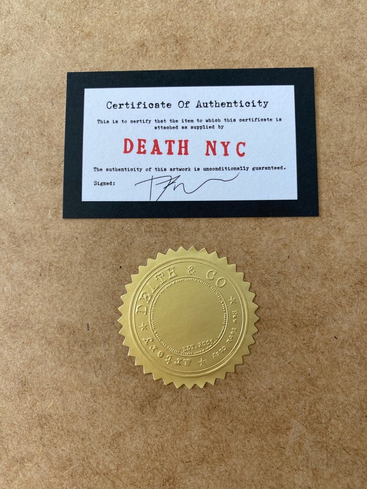 DEATH NYC Hand Signed Print Framed 16X12in COA DEATH IS FREE TRIGGER WARNING