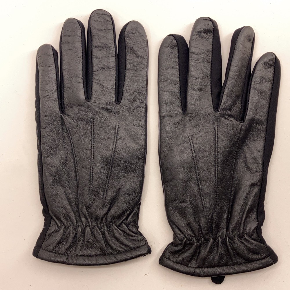 Men L Black Leather Top Bottom with stretch sided
