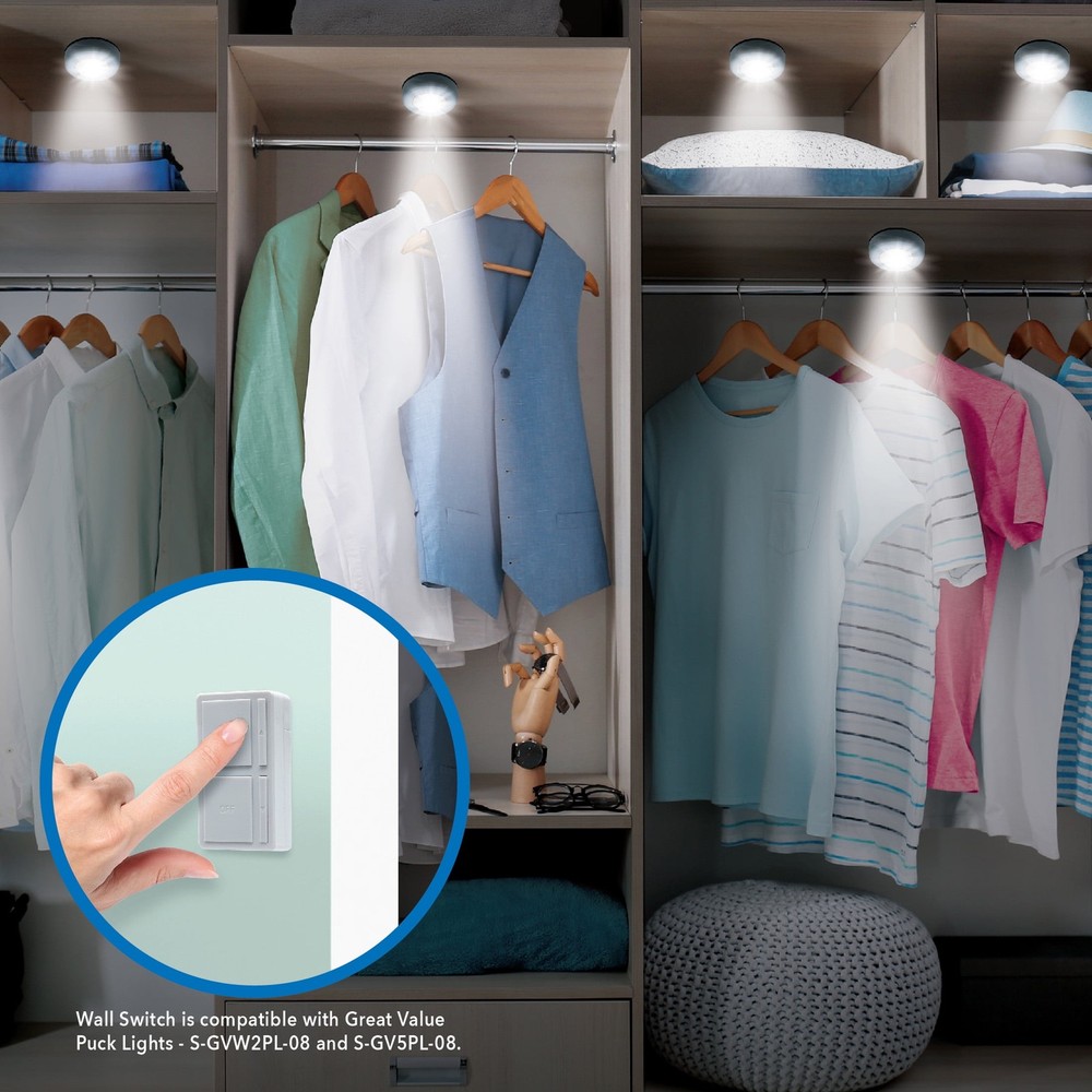 Great Value Wireless LED Puck Lights with Wall Switch - 2 Pack