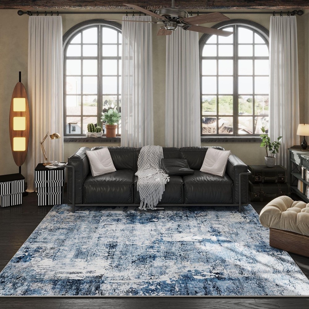 Rugcomf 4x6 Rug Washable Boho Soft Area 4' x 6' (Rectangular), Blue