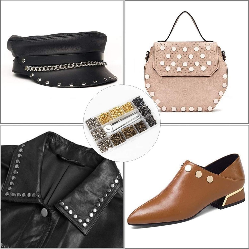 484Pcs Double Cap Leather Rivets - Metal Studs with Punch Tools & Storage Box