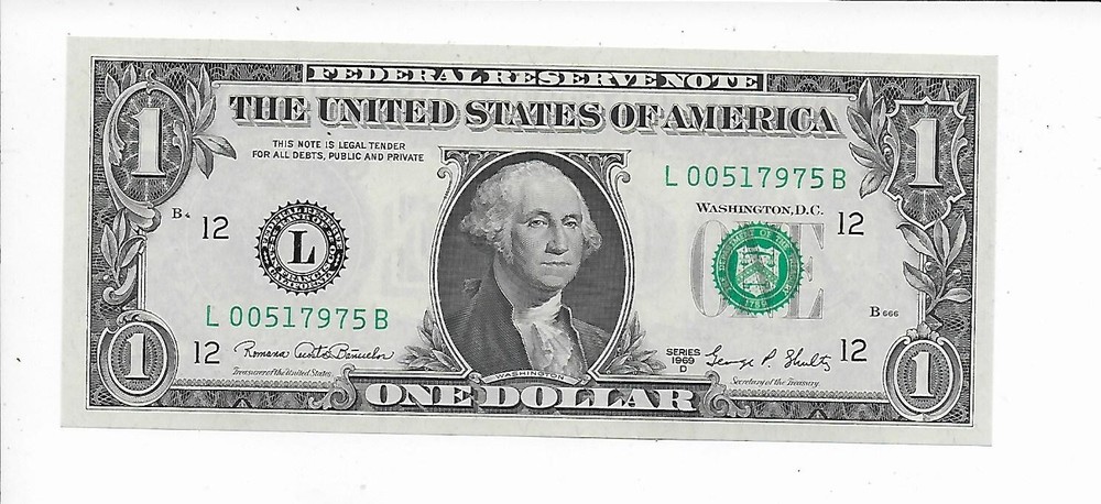 $1 1969-D Banuelos/Shultz San Francisco LB Block Choice Crisp Unc.