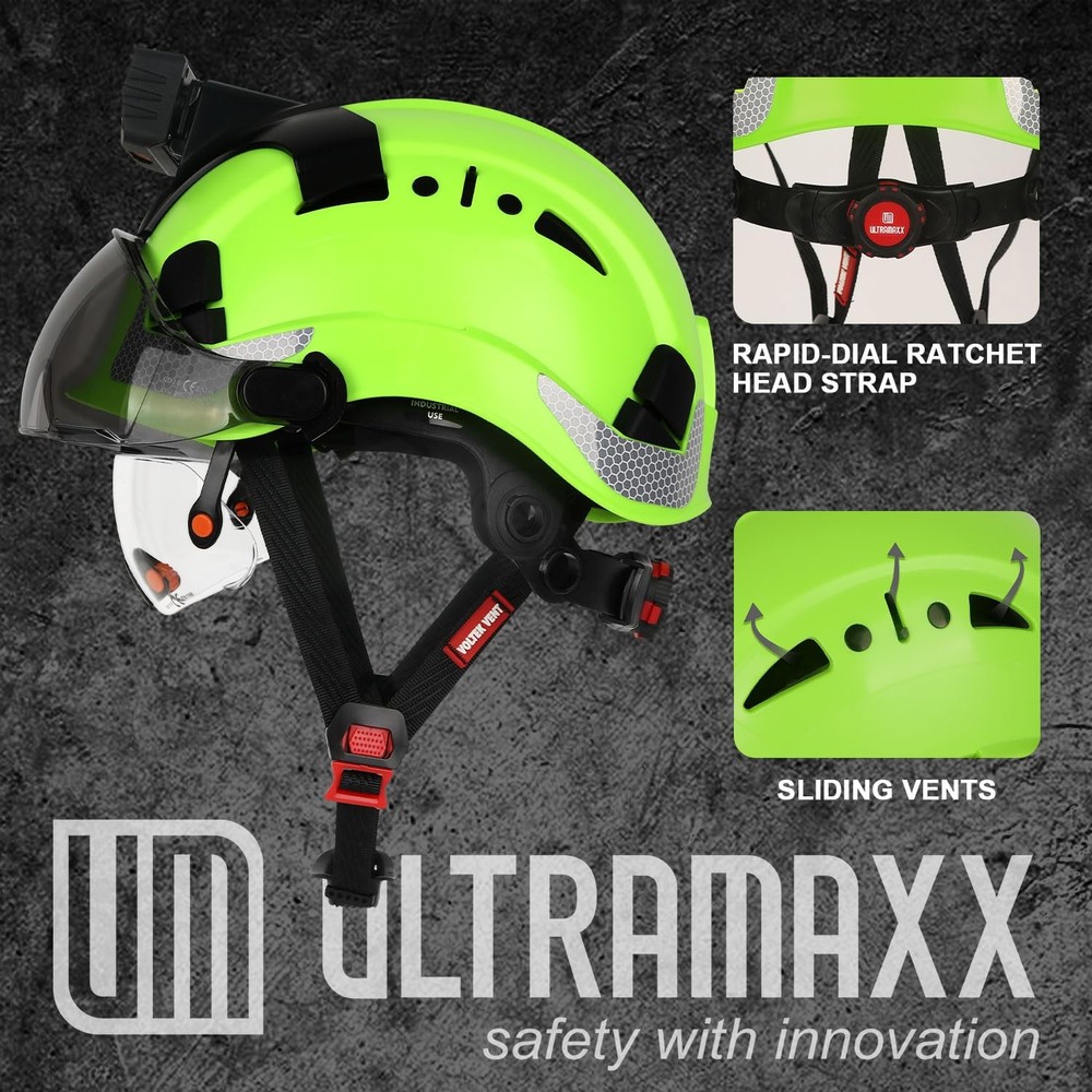 Safety Helmet Hard Hat with Rechargeable Headlamp Light and Visor Constructio...
