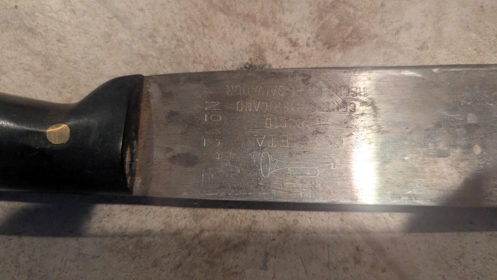 Vintage EL SALVADOR CORNETA Machete No 127 With Leather Scabbard 18" Blade