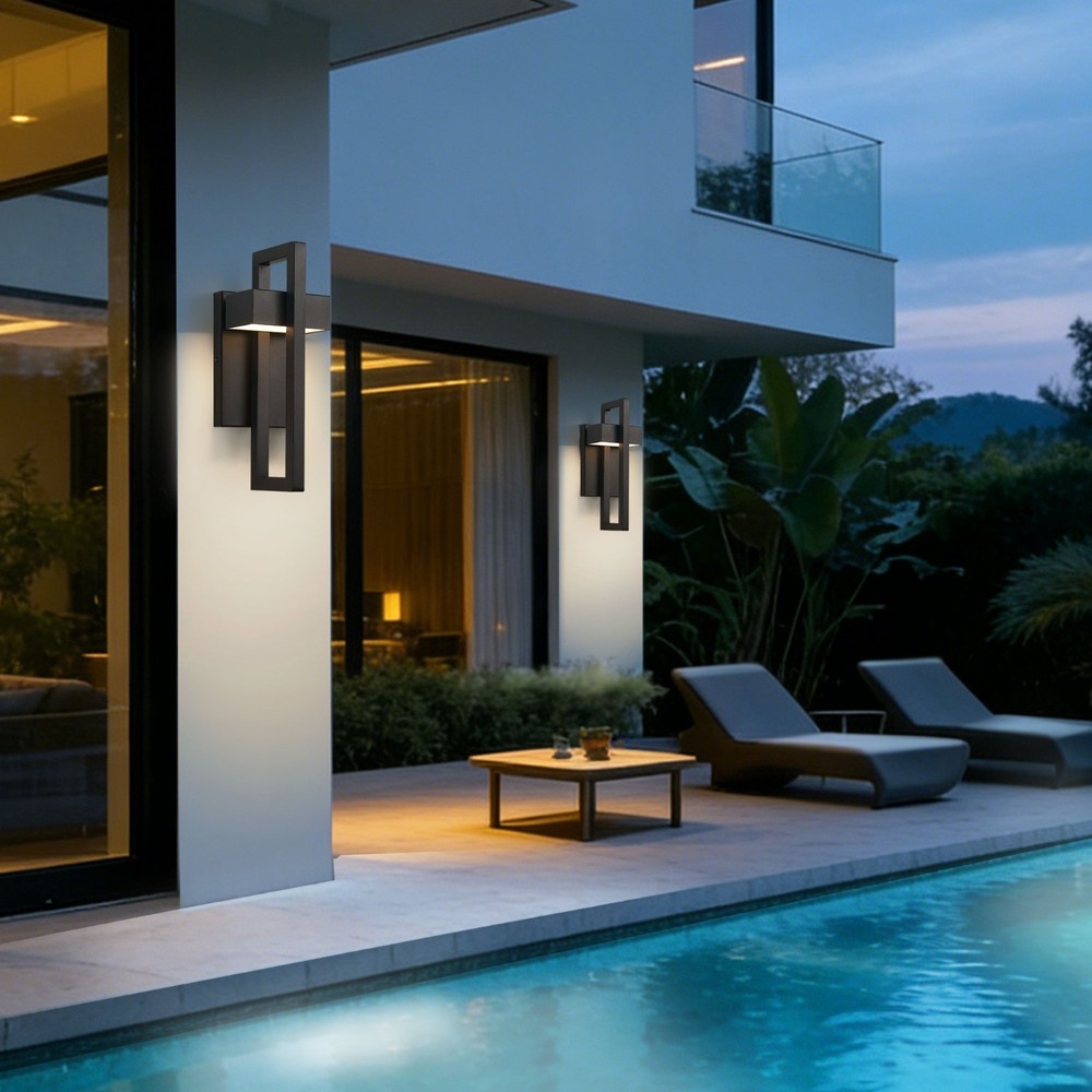 1-2 Pack 13.7 in. Black Outdoor Wall Light
