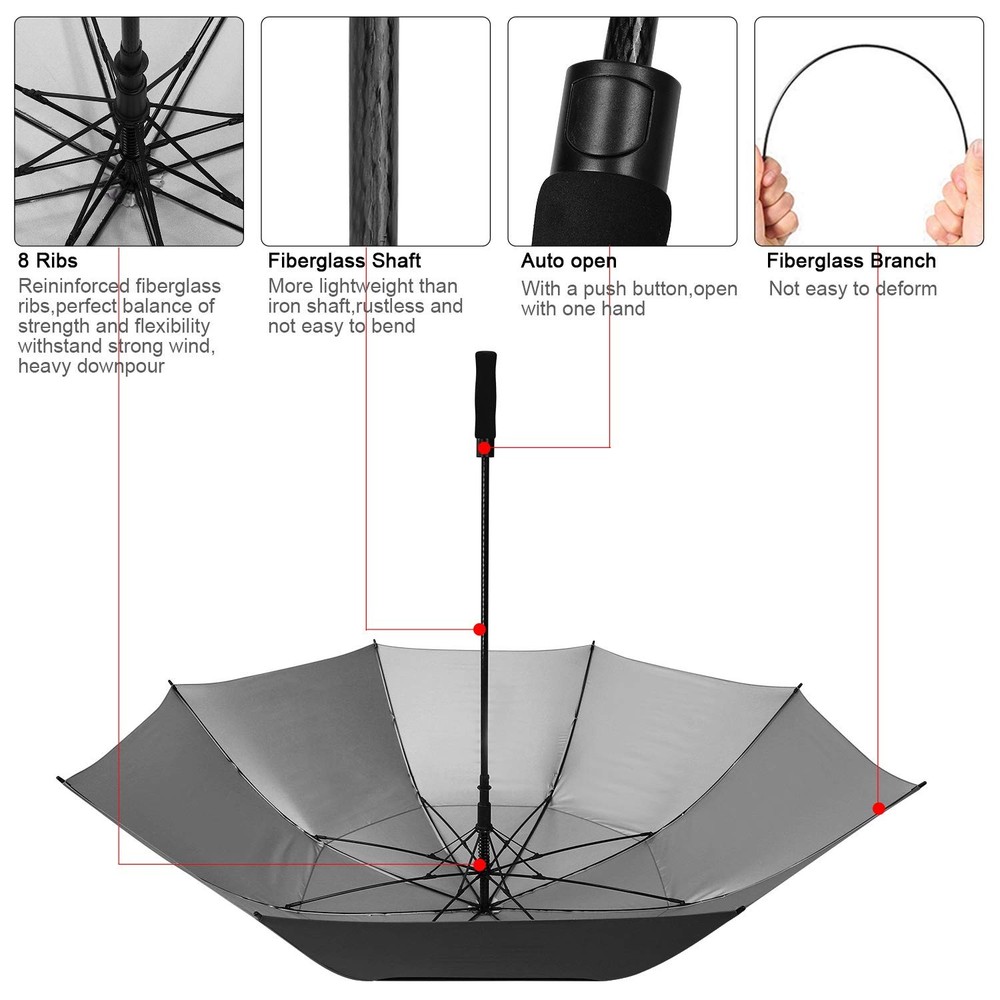 68 Inch Extra Large Golf Umbrella Double Canopy Automatic Open Sun Rain Stick...